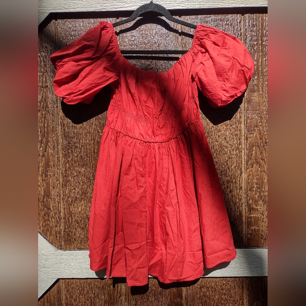 Abercrombie &Fitch Red Emerson Poplin Puff Sleeve Mini Dress Sz M
